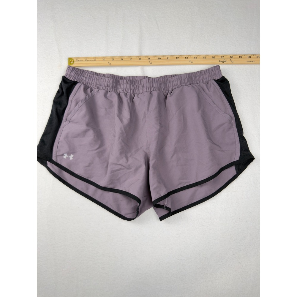 Under Armour HeatGear Womens XL Purple Black Mesh Trim Running Shorts Loose Fit - Picture 2 of 7